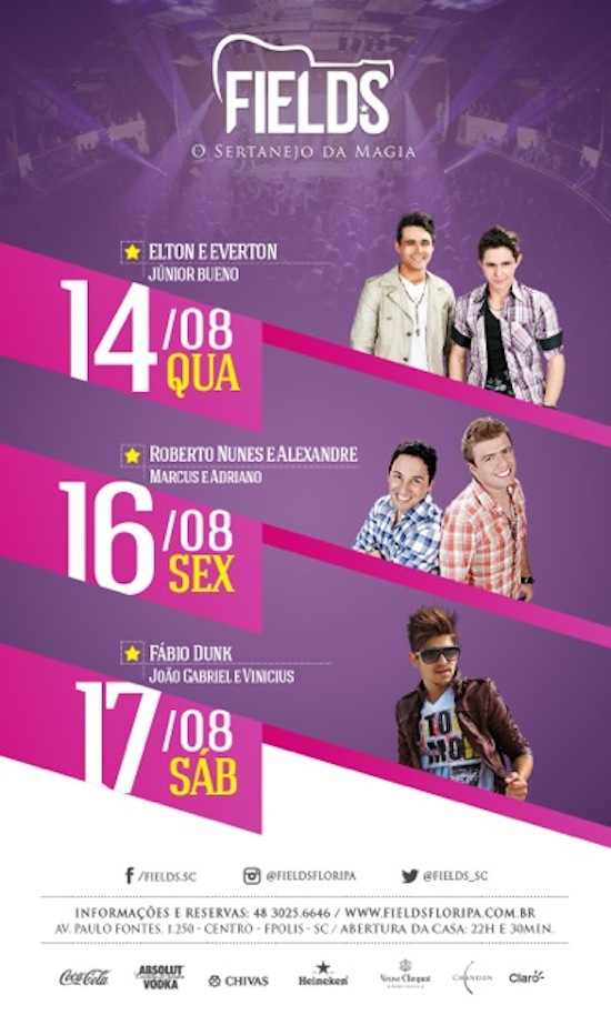 Saiba o que vai rolar na Fields nesta semana