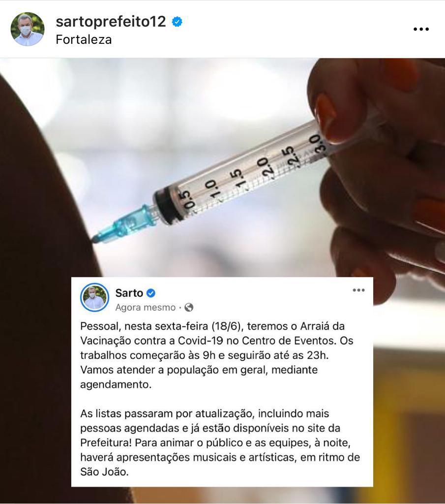Fortaleza terá o primeiro Arraiá da Vacinação contra a Covid-19