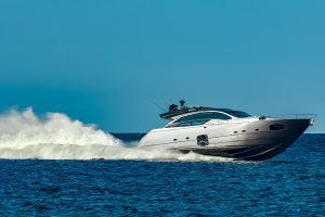 Grey Motor Yacht In Move