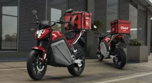 Duas Motos Voltz Evs Vermelhas Com Mochila Do Aplicativo Ifood
