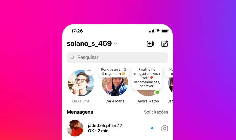 Instagram divulga funcionalidade para criação de notas temporárias