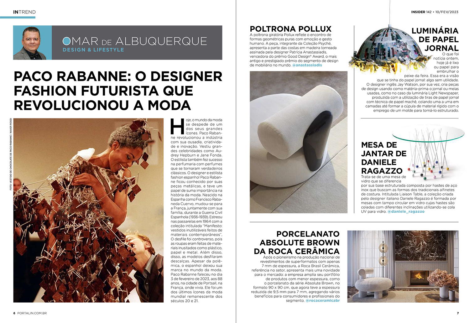 Coluna Omar de Albuquerque DESIGN &LIFESTYLE da revista semanal INSIDER do Portal IN