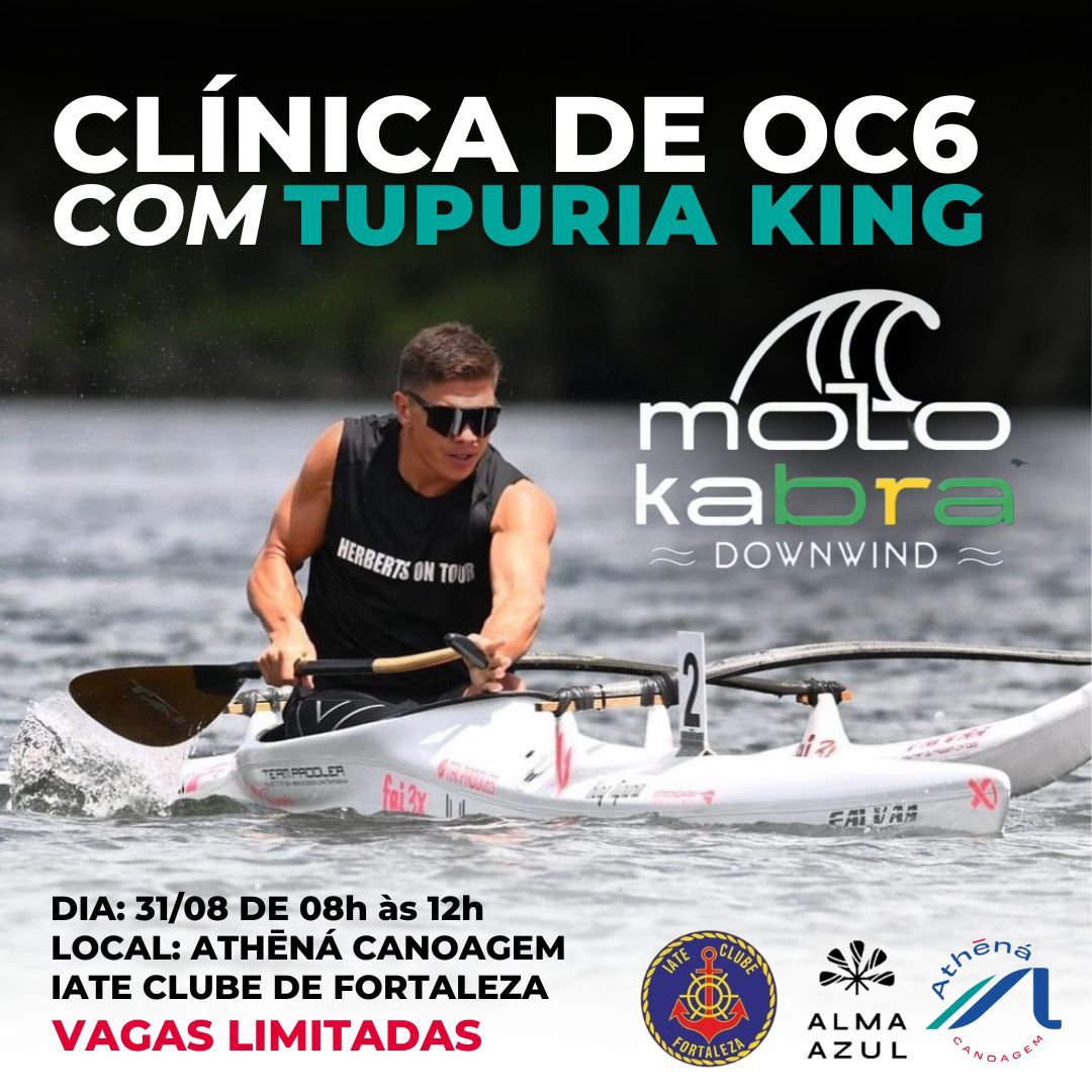 Considerado um dos maiores remadores do mundo, Tupuria King realizará uma clínica de Canoa Havaiana OC6 no Iate Clube