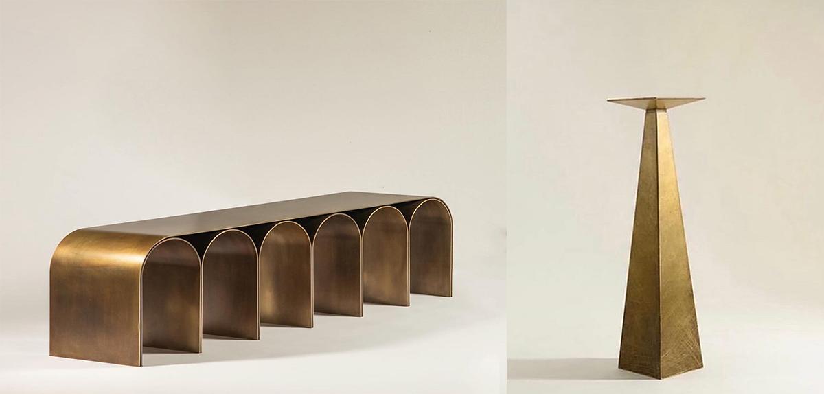 Banco e mesa de Latão no melhor estilo industrial