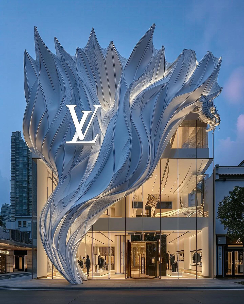 Fachada de uma loja Louis Vuitton em ID (Inteligência artificial).