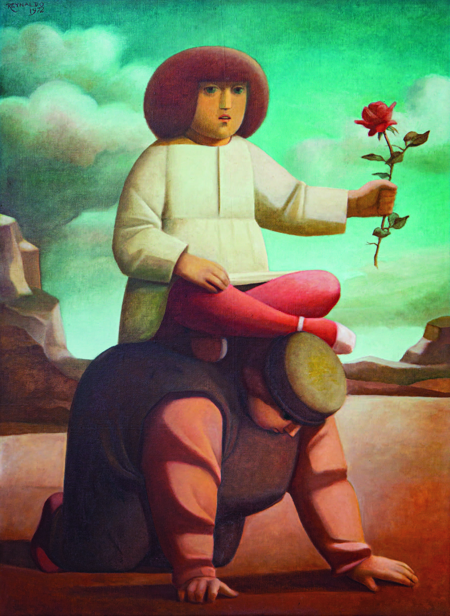 Reynaldo Fonseca, Menino Com Flor Sobre Figura De Joelho, 1972, Óleo Sobre Tela, 98,4 X 71,9 Cm, Coleção Márcio Mota, Recife Pe