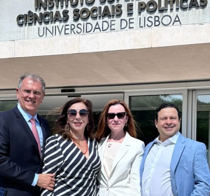 Igor Queiroz Barroso visita ISCSP, da Universidade de Lisboa, com Aline Félix, Gina e Randal Pompeu