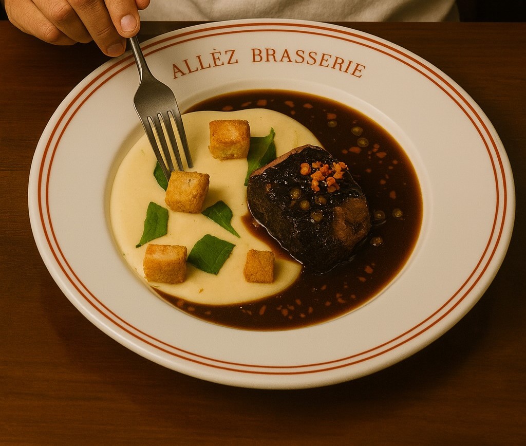 Menu Confiance (jantar) Baby Beef Grillée, Sauce Charcutière, Aligot Com Espinafre E Brioche 2