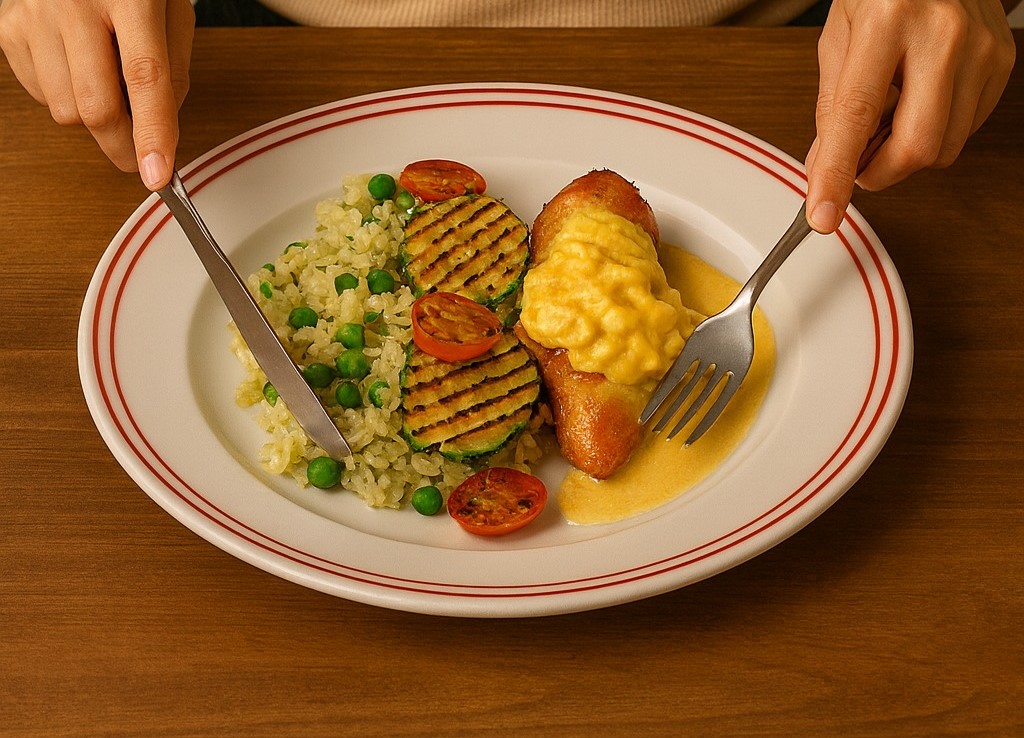 Menu Du Jour AlmoÇo Filé De Peixe, Molho Bearnaise, Arroz De Espinafre E Abobrinha Grelhada 2