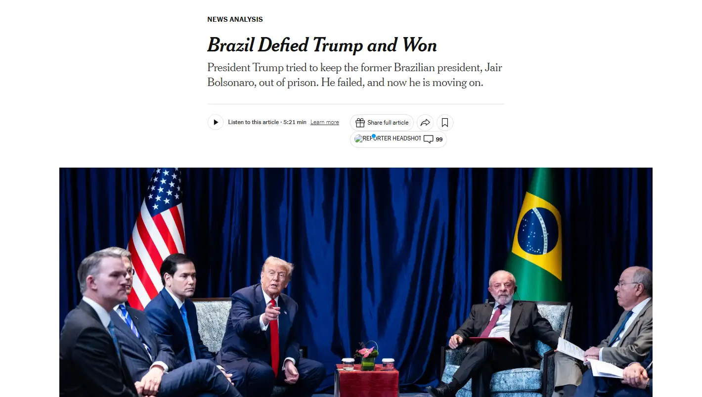 Brasil desafiou pressão de Trump e saiu vitorioso, diz The New York Times