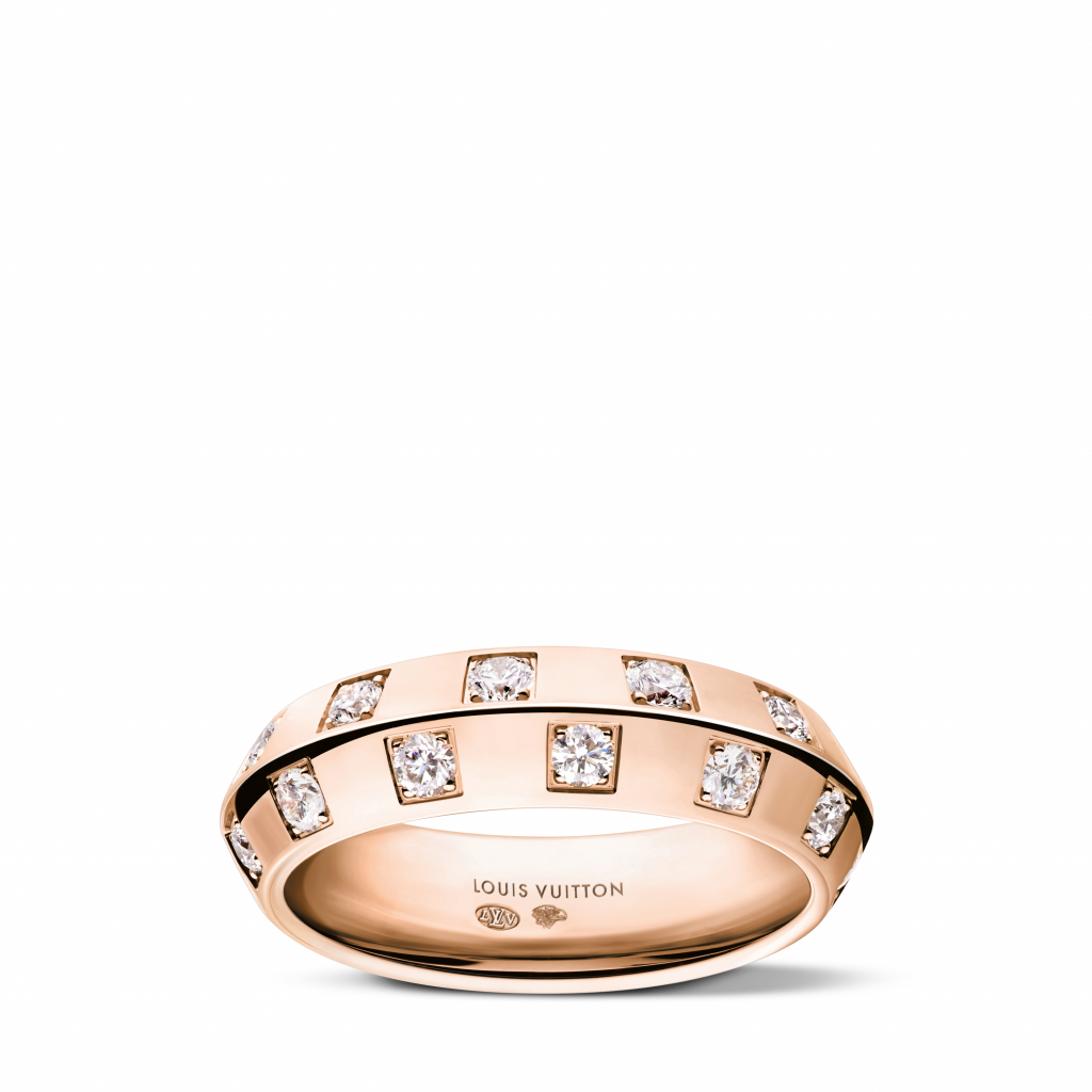 Le Damier De Louis Vuitton 5.5mm Ring, In Pink Gold And Diamonds Louis Vuitton Jewelry