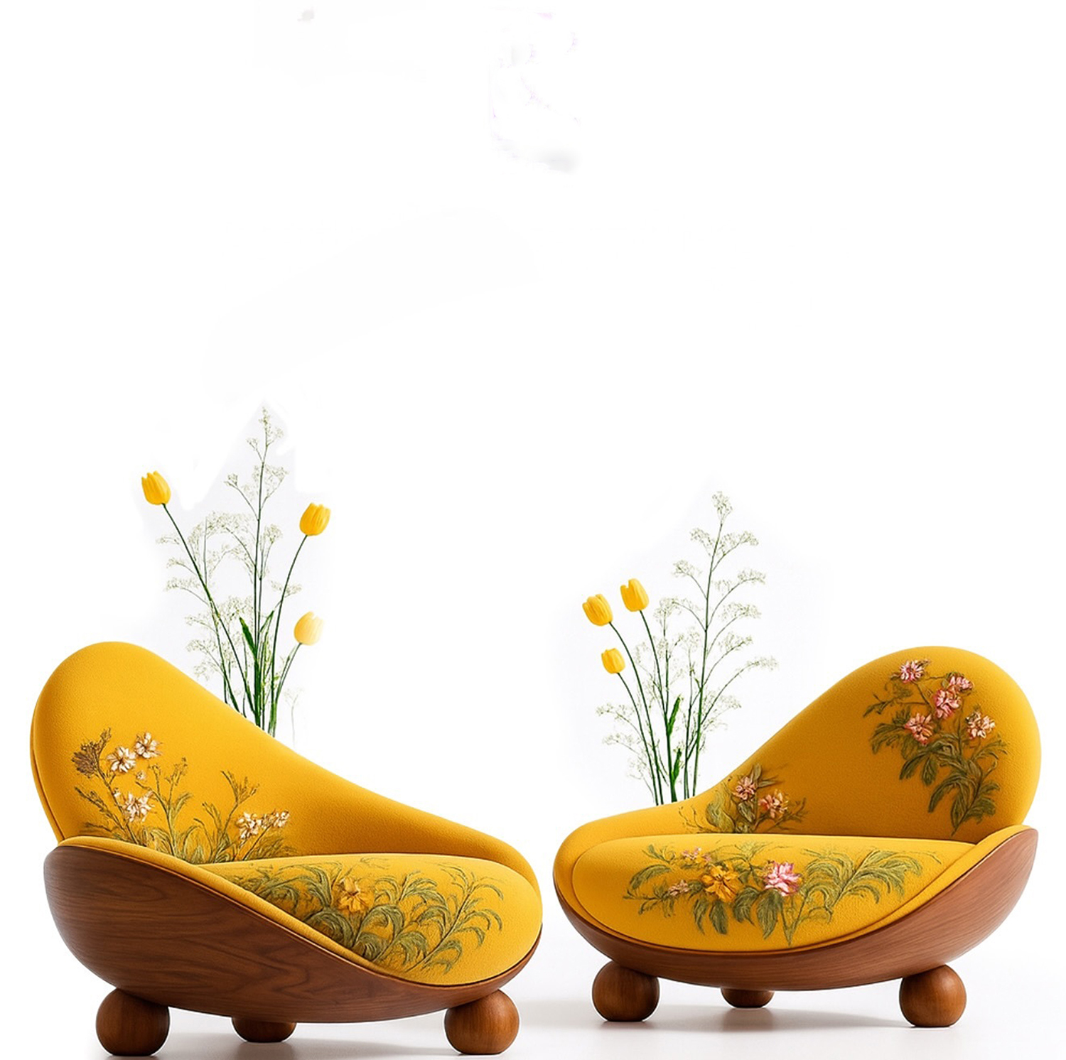 As tulipas bordadas nas poltronas primavera