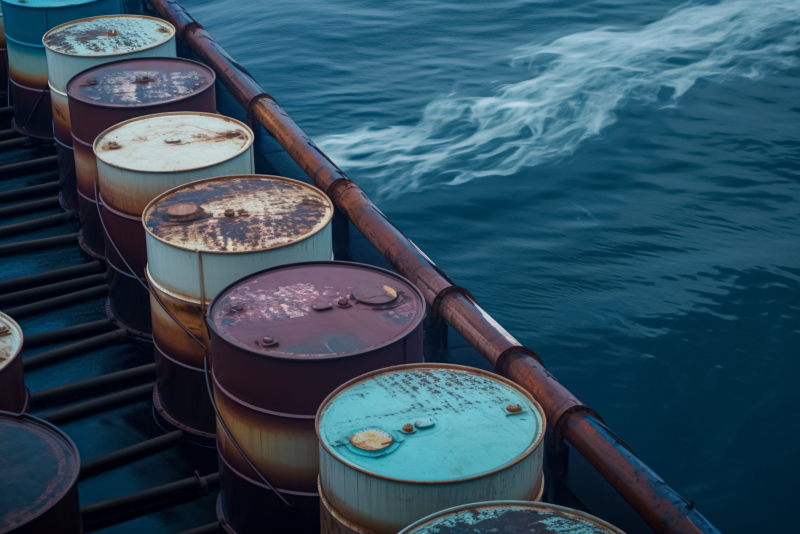Barrels Of Oil On The High Seas, Created With Generative Ai Tech