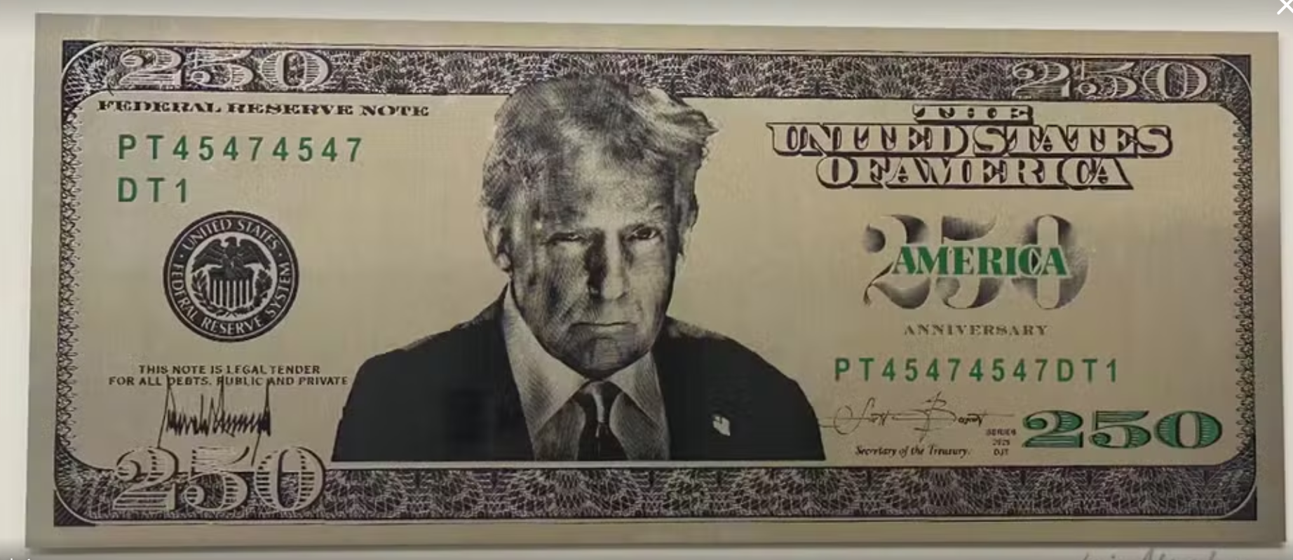 Governo Trump articula criação de nota de US$ 250 com imagem do presidente