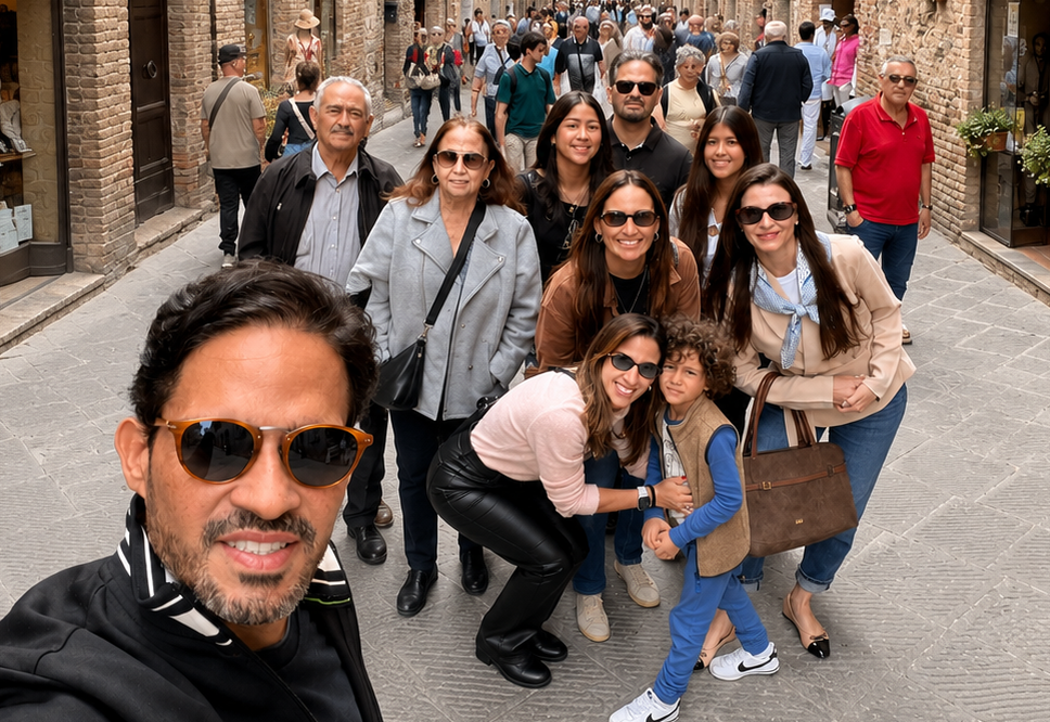 Raiane e Silvio Montezuma curtem San Gimignano em família antes de cerimônia religiosa na Toscana