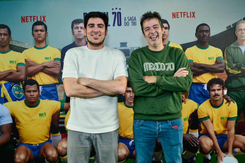 Em São Paulo, Marcelo Adnet, Bruno Mazzeo e convidados acompanham a pré-estreia da série “Brasil 70 – A Saga do Tri”