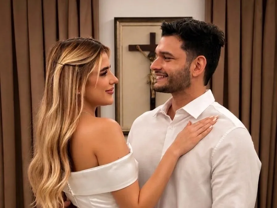 Luiza Alencar e Vladimir Barros Leal Neto celebram união perante o altar na Igreja do Líbano